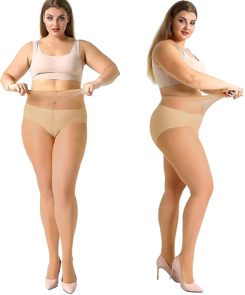 MANZI 4 Pairs Plus Size Pantyhose for Women 20 Denier Sheer Stocking(Natural,2X-Large) - Image 1